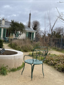 The garden of Balzac's house in Paris, with the Eiffel Tower in the background