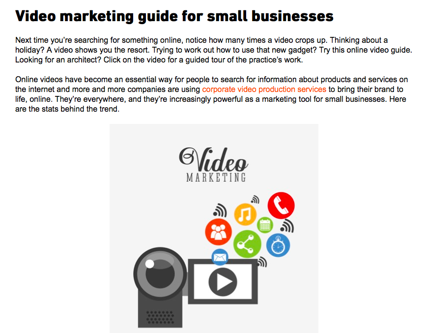 Blog on video marketing guide for small businesses, part of a project writing blogs for Clean Cut Media